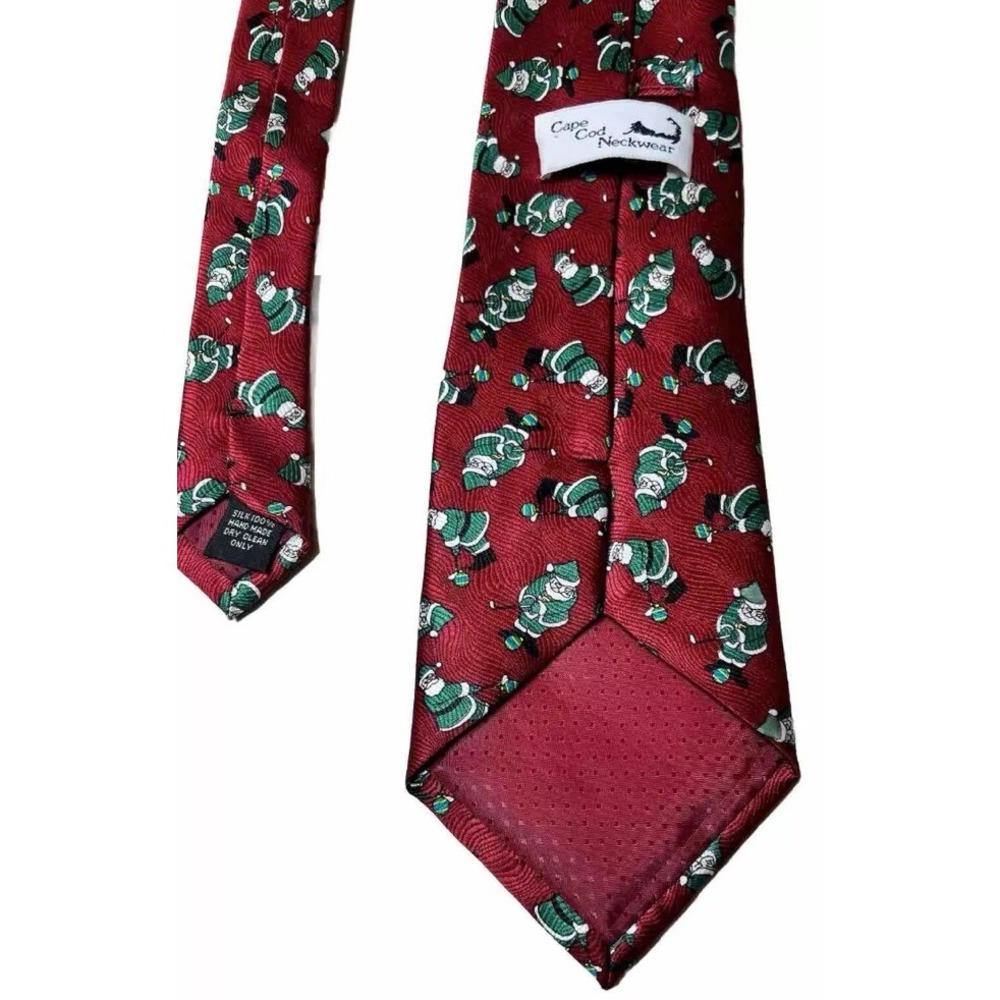 Red Silk Christmas Santa Golf Tie‎ Cape Cod Neckwear Mens Kitschy Festive Office - Picture 6 of 6